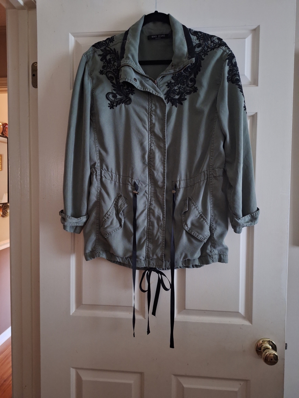 Max Jeans Sage Green Utility Jacket with Black Embroidery